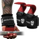 Gymreapers Weight Lifting Hooks (Pair), Heavy Duty Power Wrist Straps Hand Grip Support For Deadlifts, Pull Ups, Shrugs - Gym Gloves For Men and Women (Red)