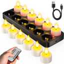 SoulBay Flameless Candles with Remote Control Timer & Charging Base, 12pcs USB Rechargeable Battery LED Tea Lights Candles Small Votive for Lantern Pool Mantle Weddings Emergency Christmas Decorative