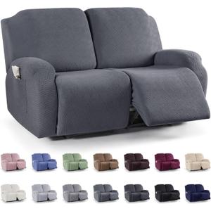KinCam Recliner Covers, Stretch Reclining Chair Covers, Recliner Sofa Slipcovers Stripe Jacquard Recliner Couch Covers Furniture Protector Covers for Pet Kid (2XL Seater, Dark Gray)