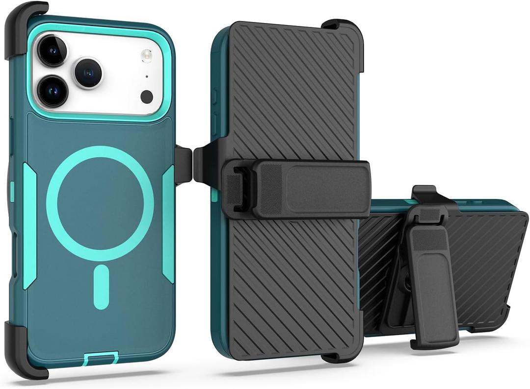 Designed for iPhone 17 Pro Max Case,Magnetic,Double Protection,Tough Durable,Compatible with MagSafe,Detachable Back Clip,Dustproof,No Fading,No Yellowing,Non-Slip,for Men Women,Blue