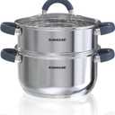SUNHOUSE 3 Quarts Steamer Pots With Lid, 2-Tier Multipurpose Stainless Steel Steaming Pot Cookware With Stay-Cool Handles, Tri-ply Bottom, Compatible with All Cooktops