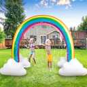Inflatable Rainbow Cloud Sprinkler Toys, 8 x 5.5 Ft Summer Sprinkler Backyard Water Park Supply for Kids