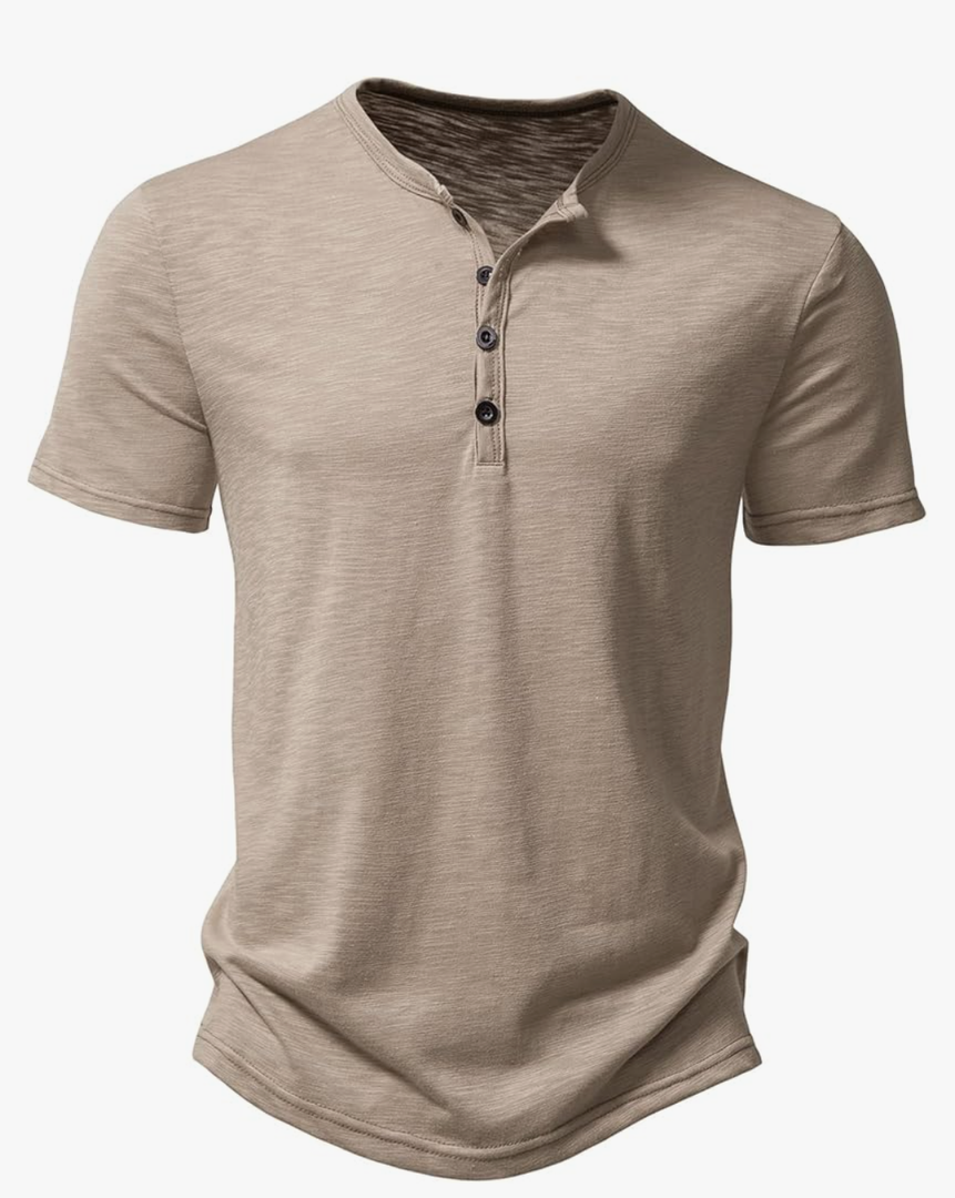 Men's Short Sleeve Henley Shirt Casual Stretchy Slim Fit T Shirt Size XL