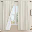 LAMIT Natural 100% Blackout Linen Curtains, 63 Inches Linen Textured Thermal Bedroom Curtains Back Tab and Rod Pocket Neutral Panels with White Liner for Farmhouse, 2 Panels, 42 x 63 Inch, Ivory