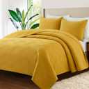 Safonory Quilt Set King Size(106"x96", Mustard Yellow) - Summer Thin Soft Striped Pattern Quilted Bedspread for King Bed - 3 Pieces Lightweight Coverlet Bedding Set(1 Quilt, 2 Shams)