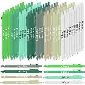 Sayglossy 50 Pcs Baby Shower Multi Color Ballpoint Pens Favors Bulk Ballpoint Pen with Black Ink Retractable Writing Pens for Favors Party Guests(Green Series,Sweet Baby)
