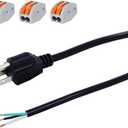 14 AWG 12 Feet AC Power Cord Pigtail 3-Wire Stripped End Heavy Duty 14 Gauge 3 Prong Open End SJT Power Supply AC Plug NEMA 5-15P, Replacement AC Wall Cable 15A, 1875W at 125VAC