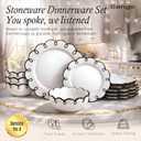 Sango 12-Piece Stoneware Dinnerware Set for 4, Glossy White Plates and Bowls Sets with Black Scalloped Rims, Premium Dish Set, Dishes for Hosting Parties, Birthday & Wedding Gifts, Splash of Cheers