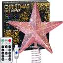 Christmas Tree Star Topper with Lights, 8.5-Inch Light-Up Christmas Tree Topper with Remote Control, 4 Brightness Levels & 8 Light Modes, Faux Mercury Glitter Design with 20 Lights (Pink)