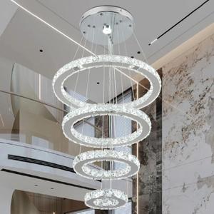 LED Chandeliers, Modern Crystal Chandelier Dining Room Living Room LED Ceiling Pendant Light 4 Rings Adjustable Stainless Steel Contemporary Chandeliers (4r Cool White)