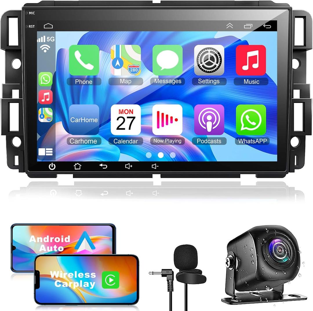 Car Stereo Radio Android 12 for Chevy Silverado GMC Sierra Buick Enclave 2007-2012, 8"IPS Touch Screen Car Radio Build-in GPS Wireless CarPlay/Wired Android Auto, 2G+32G, Backup Camera/DSP/SWC