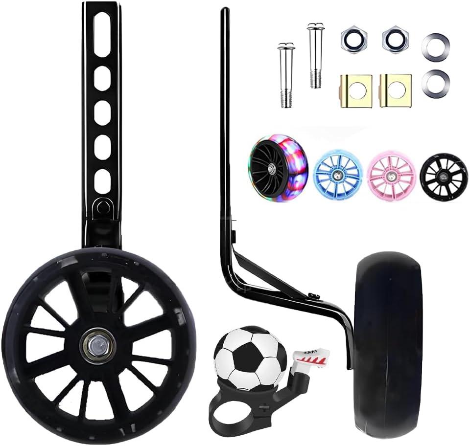 2 pcs Wider Bike Training Wheels Flash Silent for 12-20 inch Bicycles, Sturdy and Adjustable, Training Wheels For Kids Bike (Black