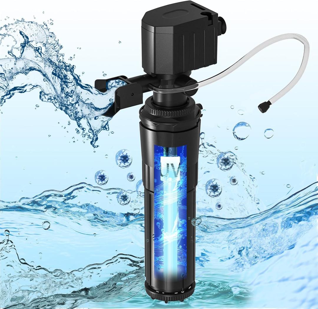 hygger Aquarium Filter with U-V Light for 40-80 Gallon Tank, Multi-Use Submersible Fish Tank Filter for Filtration/Algae Clean/Oxygenation/Waveker/Circulation