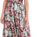 R&M Richards Women's V-Neck Pleated Floral Maxi Dress W/Ruched Waistband & Elegant Crinkle Texture - Spring & Summer Wear (XL)