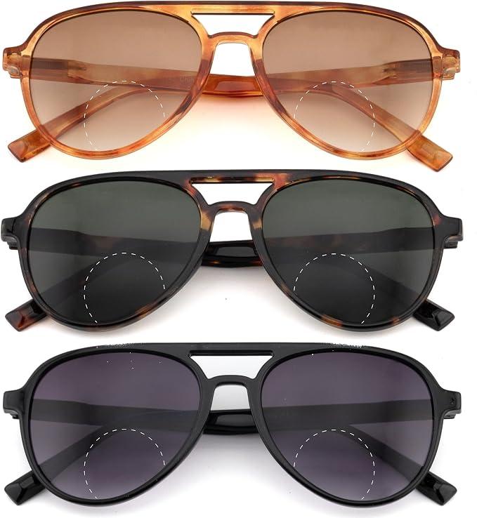 3 Pack Aviator Bifocal Reading Sunglasses for Women Men Retro Oversized Pilot Sun Readers Glasses Lens Shades UV400