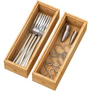 Bamboo Kitchen Drawer Organizer,Stackable Silverware Tray Utensil Organizer Cutlery Holder for Kitchen,Wooden Storage Box for Bathroom, Multi-Use Storage Bins Dividers for Office(9x3x2.5 inch) Bamboo Kitchen Drawer Organizer,Stackable Silverware Tray Utensil Organizer Cutlery Holder for Kitchen,Wooden Storage Box for Bathroom, Multi-Use Storage Bins Dividers for Office(9x3x2.5 inch)