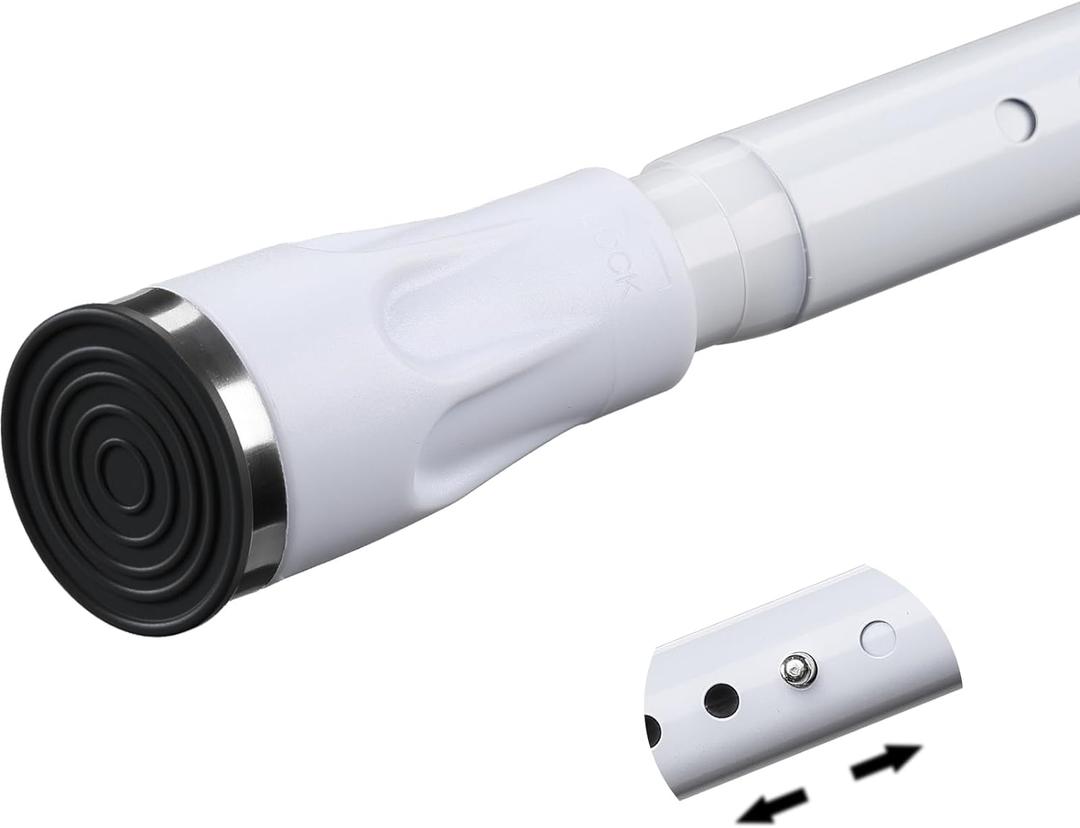 White Tension Curtian rod no drill, 42 to 100 inch Adjustable Heavy Duty black shower curtain rod for Windows bathroom Closet (40-100")