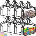 8 Packs Large Toy Storage Bags with Zipper and Labels, Clear PVC Waterproof Toy Organizers Bags for Board Games, Puzzles Pieces, Building Blocks, Handmade Accessories, Kid Books (Black)