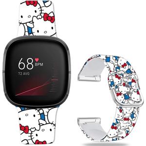 Floral Pattern Printed Cartoon Watch Bands Compatible with Fitbit Versa 4/ Versa 3/ Fitbit Sense 2/Sense Band Soft Silicone Sport Cute Strap Replacement Wristband for Men Women Teens.