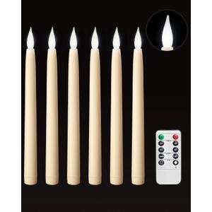 2 x SURAIELEC 10.5'' Flameless Ivory Taper Candles, Battery Operated Candle with Remote, Timer, Dimmer, 5000K Cool Clear White, Realistic LED Candle for Party, Halloween & Christmas Decoration, 6 Pack