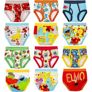 Sesame Street Boys' 12pk Briefs in Advent Box, Elmo, Big Bird & Cookie Monster Make Potty Training Fun with Stickers & Chart (2-3T, 12-pack)