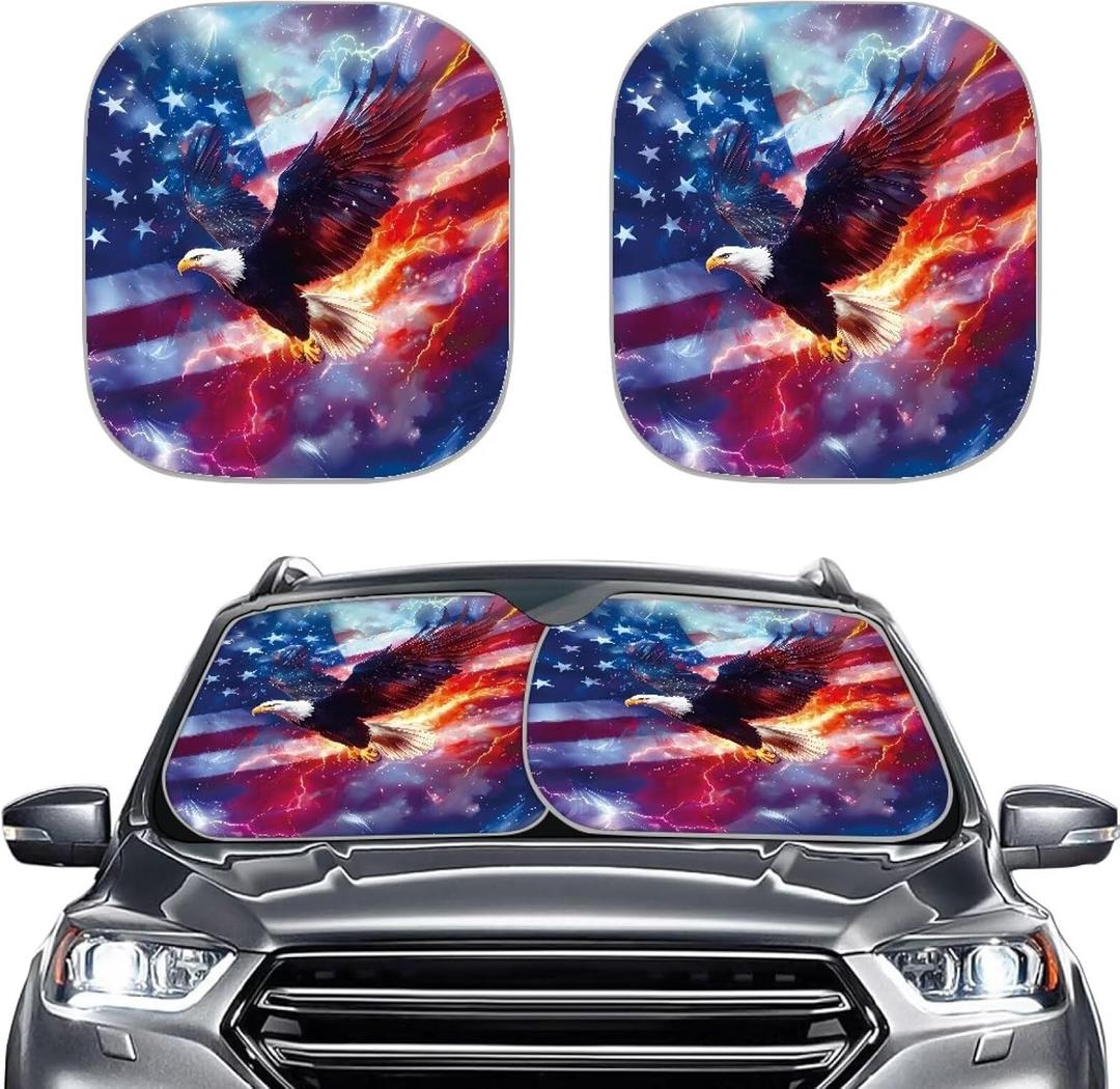Eagle Flag 2 Pieces Car Windshield Sunshade Foldable Automotive Sunshade Protector Windshield Cover for Most Truck SUV Eagle Flag 2 Pieces Car Windshield Sunshade Foldable Automotive Sunshade Protector Windshield Cover for Most Truck SUV