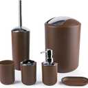 Papillon 6-Piece Bathroom Organization Set, Toothbrush Holder with Cup, Soap Dispenser & Dish, Toilet Brush, Trash Can, Tumbler Set (Coffee)
