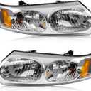 Headlight Assembly Compatible with Saturn Ion 2003-2007 Halogen Headlamp, OE-Style Head Lamp Replacement for GM2502231 GM2503231 15919399 15919400, Chrome Housing Amber Corner