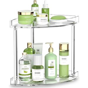 NPPLUS 2 Tier Acrylic Bathroom Counter Organizer, Clear Bathroom Countertop Corner Organizer, 2-Tier Corner Storage Shelf Vanity Trays, Home Storage Holder for Makeup Cosmetics Perfume Organizer