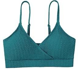 ZAFUL Women's V Neck Tankini Top Ribbed Adjustable Spaghetti Straps Bikini Top Bathing Suit Swim Tops(Teal,M)