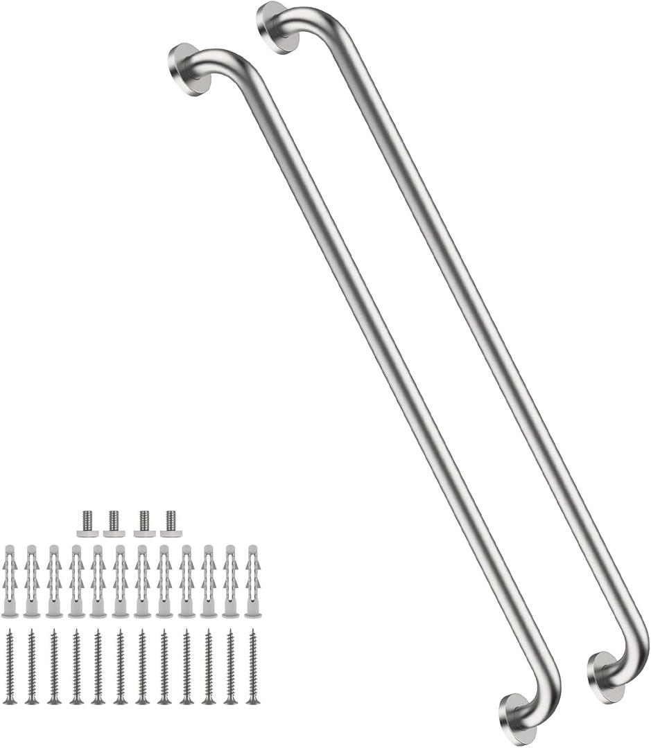 2 Pack 40 Inch Shower Grab Bars Satin Brushed Nickel, ZUEXT SUS304 Stainless Steel Bathroom Shower Balance Bar, Safety Hand Rail Support,Handicap Elderly Senior Assist Bath Grab Handle(1.25" Diameter)