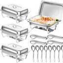 Keyoxy Chafing Dishes for Buffet, 8 Qt High Grade Chafing Dish Buffet Set, Rolled-Edge Design Food Warmers for Parties, Buffet, Wedding, Birthday, Camping 4 Pack 4 Pans [Silver]