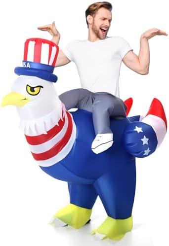 WinnerWhy Inflatable Eagle Bald Bird Costume for Adult Student Teacher Independence Day Blow up Costumes for Patriotic Day(Flag)