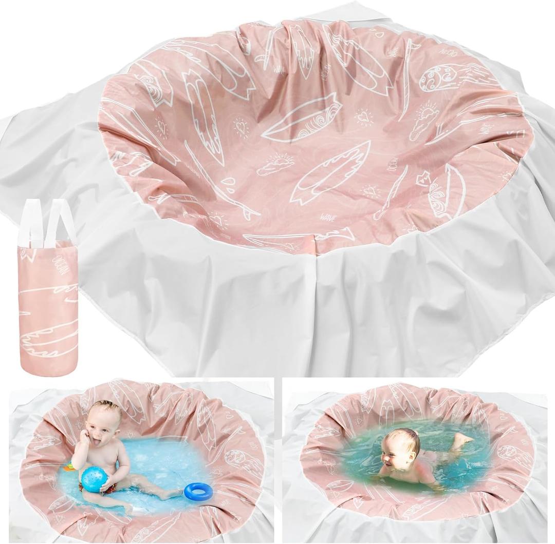 Beach Pool 6.56 x 6.56 Feet Waterproof Pool and Beach Blanket Portable Water Game Flexible Pink Paddling Game for Outdoor Ocean Beach