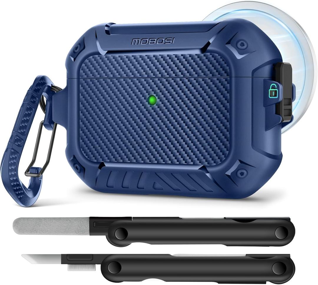 MOBOSI for AirPods Pro 3 Case, Compatible with AirPods Pro 3rd Generation Case Cover [Compatible with MagSafe] with Lock&Keychain&Cleaner Kit, Full Body Shockproof Protective Hard Shell (2025), Blue