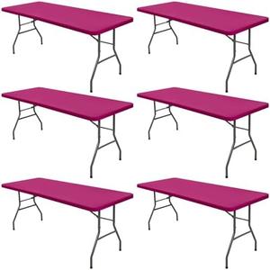6 Pack Picnic Table Cover Elastic Fitted Outdoor Tablecloths for 8 Foot Rectangle Tables Waterproof Stretch Washable Patio Folding Spandex Table Cloth Camping Banquet Parties (Hot Pink, 30" x 96")