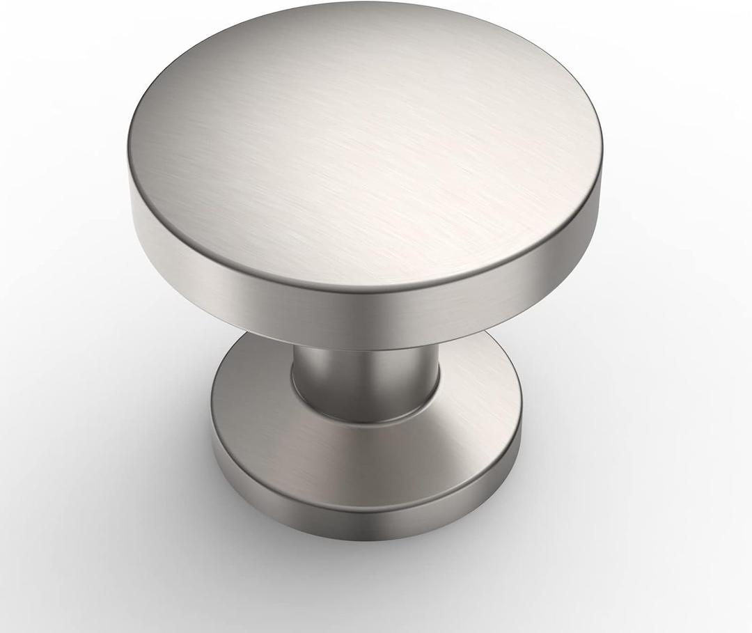 Amerdeco 10 Pack Brushed Satin Nickel Cabinet Knobs, Round, 5 Inches, Easy to Install, Zinc Alloy, Single Hole, Ambidextrous, Nickel