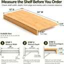 WISUCART Bamboo Wire Shelf Covers, Wood Shelf Covers for Wire Shelving 5 Packs (38" W X 12" D)