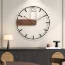 Cuspin 24 Inch Large Wall Clock, Modern Battery Operated Clocks for Living Room Decor, Silent Non Ticking Decoration Minimalist Wall Clock Black Metal Frame with Walnut Dial, Arabic Numerals