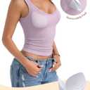 PINKMSTYLE Women Padded Tank Tops Scoop Neck Double Lined Sleeveless with Built in Bras Shirts Slim Basic Summer Clothing (Pink, M)