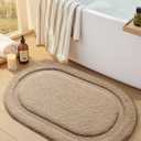 Color&Geometry Oval Beige Bathroom Rugs 24x16, Extra Soft Absorbent Microfiber Bath Rugs, Non-Slip Bathroom mat, Small Washable Plush Bath Mats for Bathroom, Shower, Bathtub, Laundry, Beige (15"x23")
