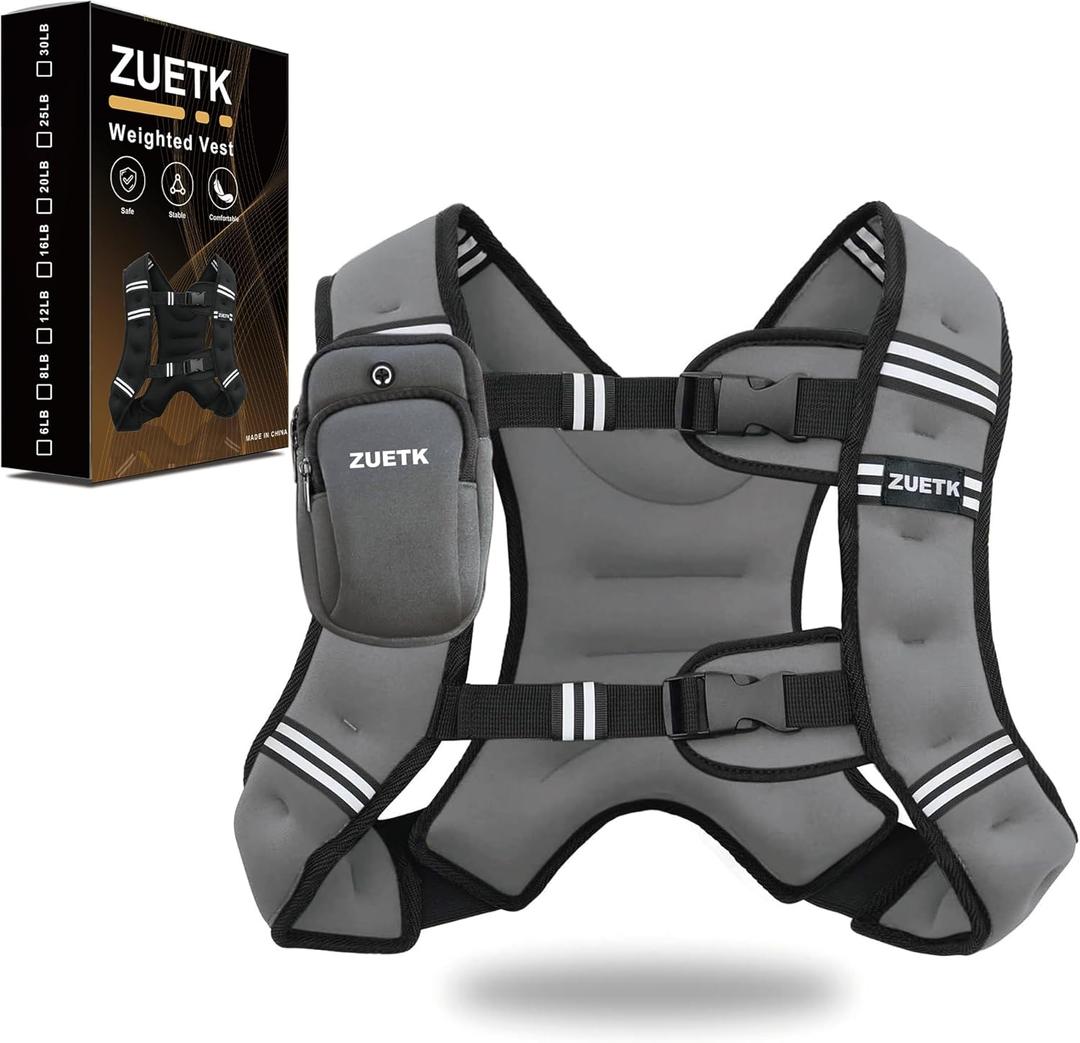 Weighted Vest, 25lb Weight Vest with Reflective Stripe, Weighted Vest for Men Women Workout Equipment for Strength Training, Running, Jogging, Fitness, Weight Loss (Grey with Bag)