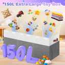 Extra Large Toy Storage Box with Lid, Collapsible Sturdy Toys Chest Storage Organizer Bin Basket with Divider for Kids, Boys, Girls, Closet, Playroom, Bedroom, Nursery, 40"X14"X16", Gray & White