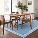 Scalloped Washable Rug 9x12 Area Rugs for Living Room, Solid Blue Rug for Bedroom Girls, Non Slip Throw Mat with Rubber Back, Soft Dorm Nursery 9x12 Carpet for Dining Room