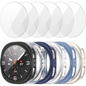 JZK Galaxy Watch 8 44mm Screen Protector-[6+6]Pack Protective case+Tempered Glass Screen Protector Full Coverage Hard PC Protective Cover HD Thin Cover for Samsung Galaxy Watch 8 44mm Accessories Men