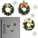 Christmas Snowflake Wreaths Fridge Magnets Set 3D Mini Vintage Xmas Ornaments Refrigerator Magnets Stickers for Home Office Holiday Kitchen Whiteboards Decorations