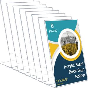 Qilery 8 Pcs 11 x 17 Inch Acrylic Sign Holder, Standing Sign Holder Table Top Transparent Plastic Document Slant Back Display Stand for Workers Teachers Office School Menu Desktop