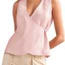 Womens Wrap Vest Tops Trendy Summer Going Out Business Casual Top Sleeveless V Neck Self Tie Waist Cami Shirts (X-Large, Pink)