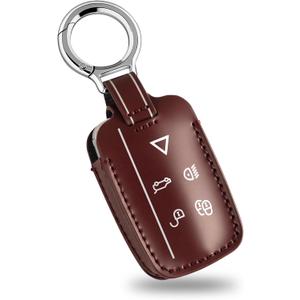 Leather Key Fob Cover Compatible with Range Rover Evouge Discovery Sport Velar LR2 LR4 Jaguar XF XE XJ XJL (Brown)