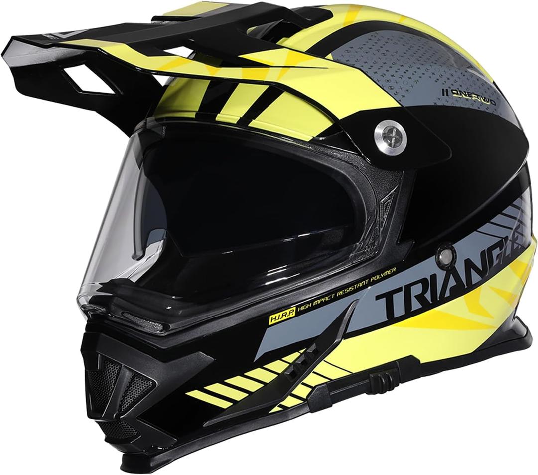 TRIANGLE Dual Sport Motorcycle Helmet Dirt Bike Helmets ATV Full Face Helmet for Adults Men with Internal Sunshield DOT Approved (X-Large, Yellow)